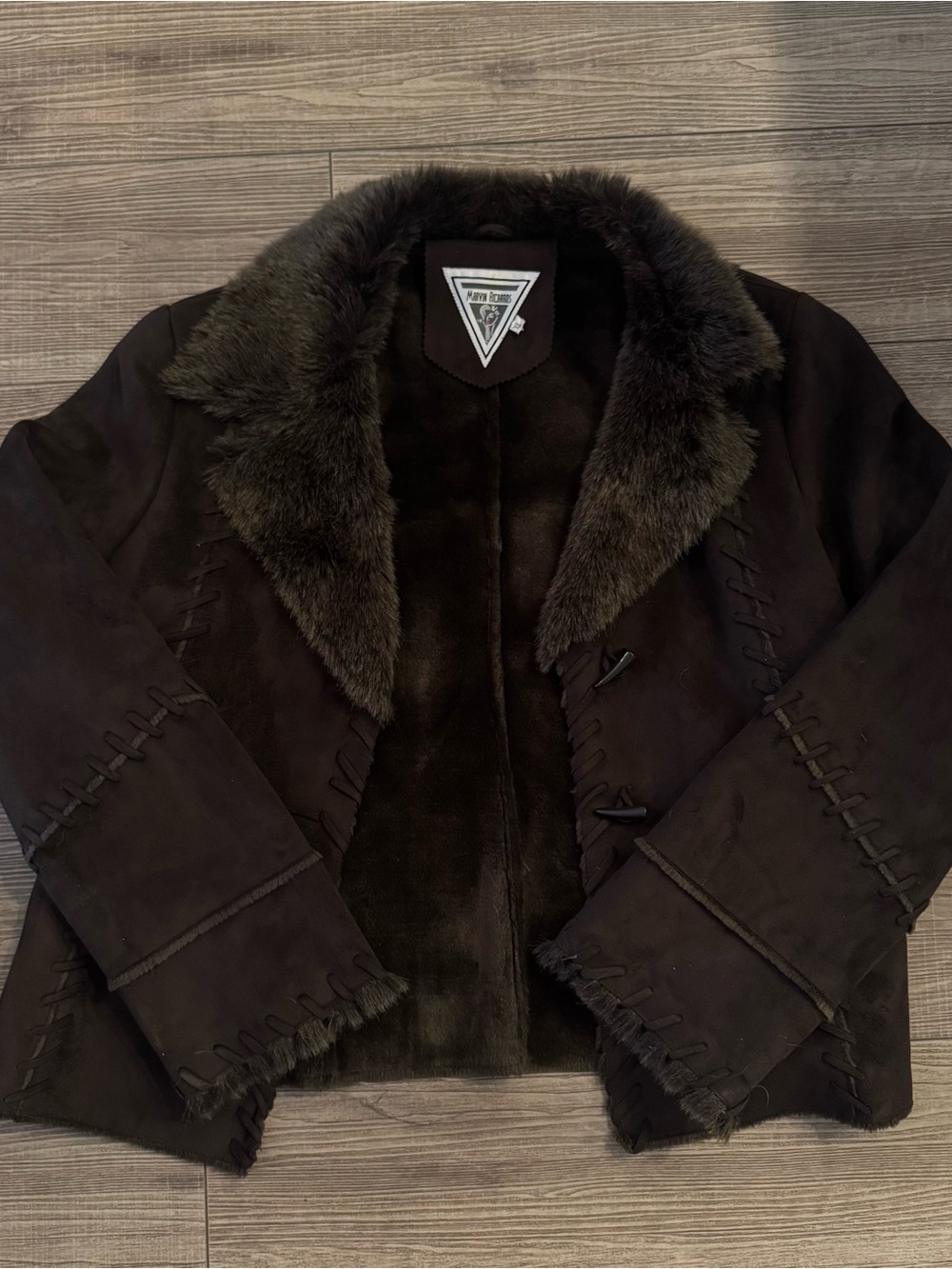 Marvin Richards Dark Brown Faux Shearling Toggle Jacket